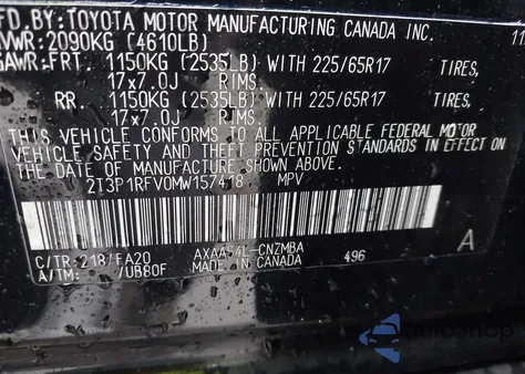 2021 Toyota Rav4 Xle from USA, damaged, VIN 2T3P1RFV0MW157418
